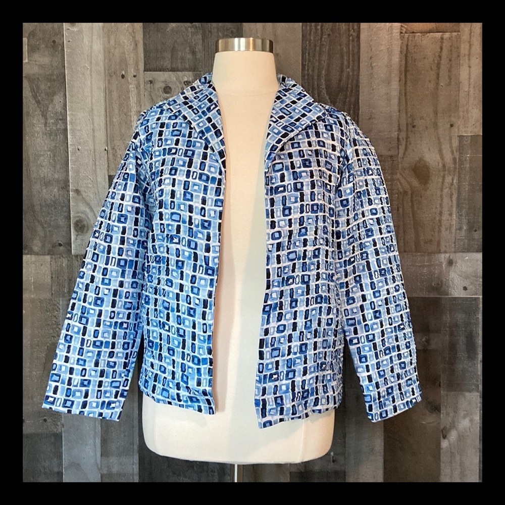 SilkLand vintage 90s blue silk jacket large pastel feminine coastal grandma